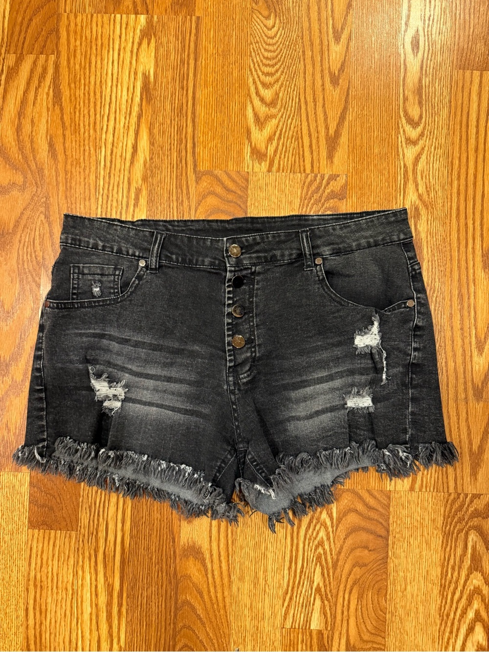 Like New Womens size XL (12/14) Black Distressed Denim Shorts with Frayed Hem
